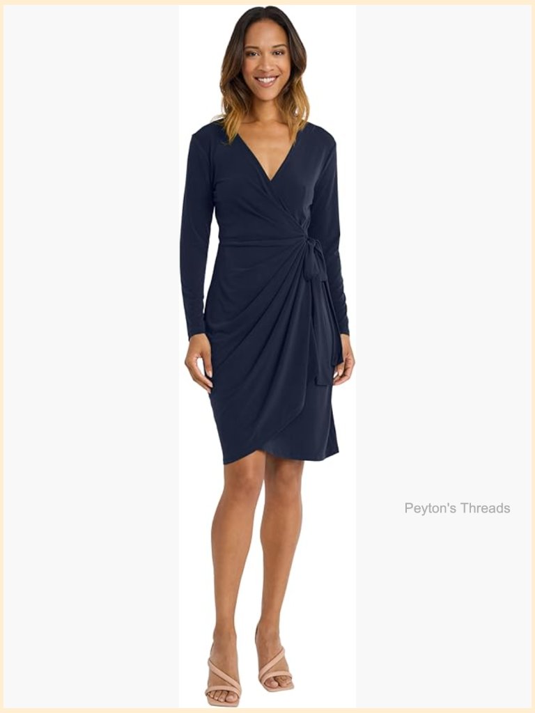 Long Sleeve Wrap Dress With Surplice V-Neck
